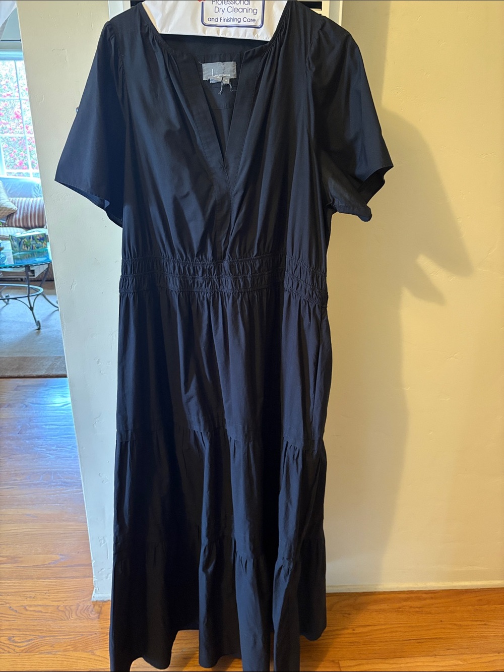 Anthropologie Somerset 2X Black V-Neck Tiered Maxi Dress
